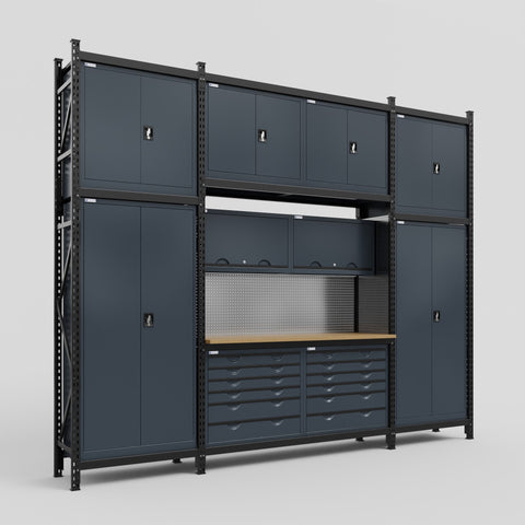 M121 Modular Work Bench - H3100mm x W3840mm | MDF WBT | Dark Grey