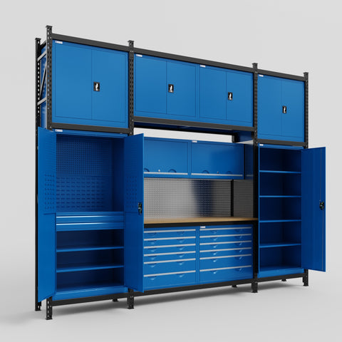 M121 Modular Work Bench - H3100mm x W3840mm | MDF WBT | Blue