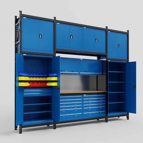 M121 Modular Work Bench - H3100mm x W3840mm | MDF WBT | Blue