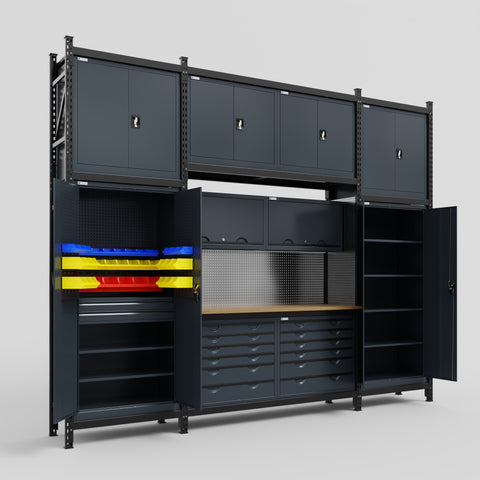 M121 Modular Work Bench - H3100mm x W3840mm | MDF WBT | Dark Grey