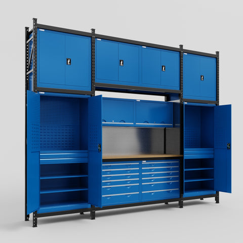 M121 Modular Work Bench - H3100mm x W3840mm | MDF WBT | Blue