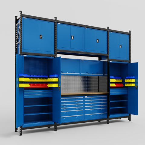 M121 Modular Work Bench - H3100mm x W3840mm | MDF WBT | Blue