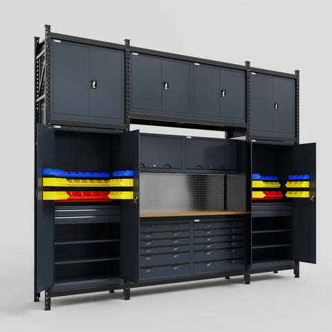 M121 Modular Work Bench - H3100mm x W3840mm | MDF WBT | Dark Grey