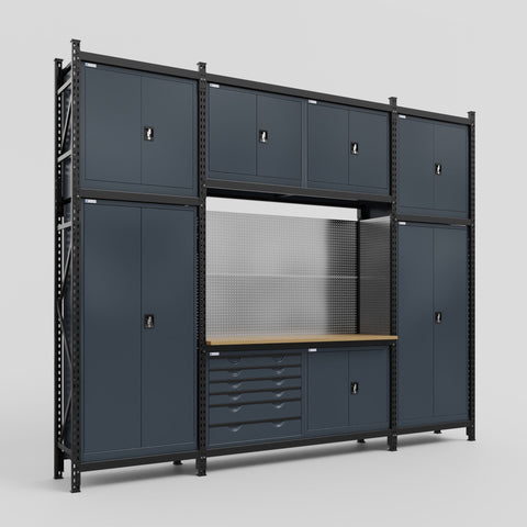 M121-3C Modular Work Bench - H3100mm x W3840mm | MDF WBT | Dark Grey