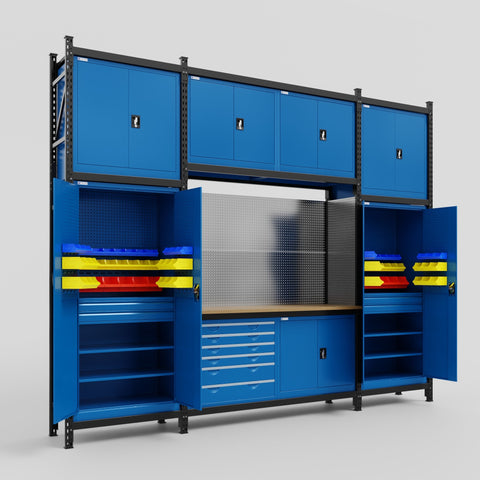 M121-3C Modular Work Bench - H3100mm x W3840mm | MDF WBT | Blue