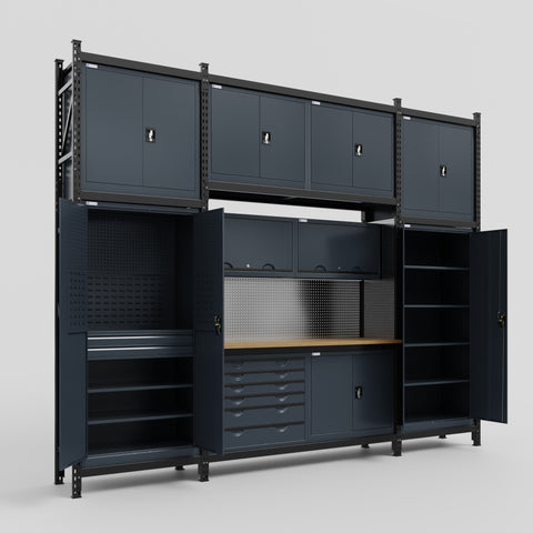 M121-3C Modular Work Bench - H3100mm x W3840mm | MDF WBT | Dark Grey