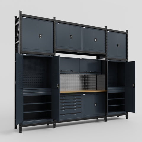 M121-3C Modular Work Bench - H3100mm x W3840mm | MDF WBT | Dark Grey