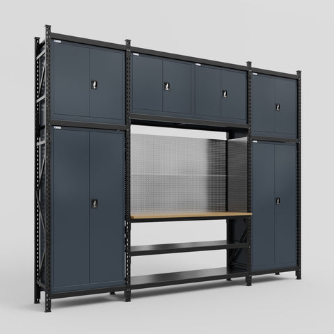 M121 Modular Work Bench - H3100mm x W3840mm | MDF WBT | Dark Grey