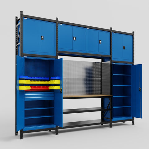 M121 Modular Work Bench - H3100mm x W3840mm | MDF WBT | Blue