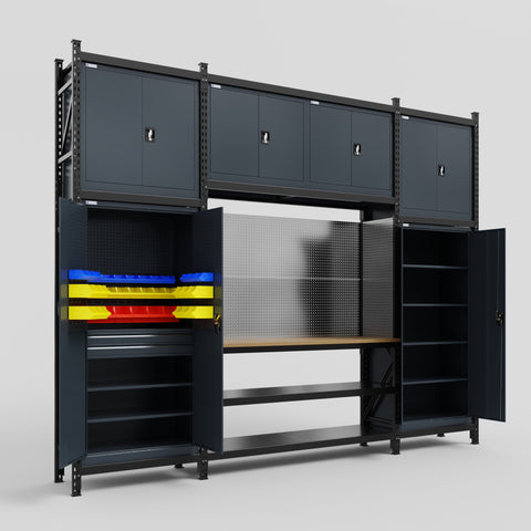 M121 Modular Work Bench - H3100mm x W3840mm | MDF WBT | Dark Grey