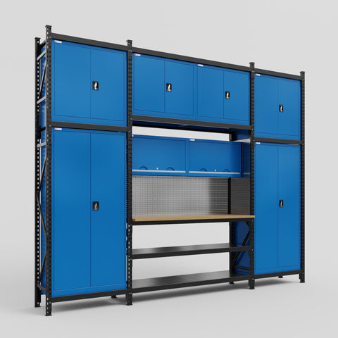 M121 Modular Work Bench - H3100mm x W3840mm | MDF WBT | Blue