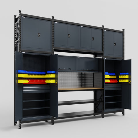 M121 Modular Work Bench - H3100mm x W3840mm | MDF WBT | Dark Grey
