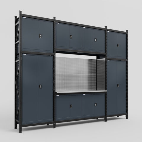 M121 Modular Work Bench - H3100mm x W3840mm | Stainless WBT | Dark Grey