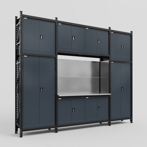 M121 Modular Work Bench - H3100mm x W3840mm | Stainless WBT | Dark Grey