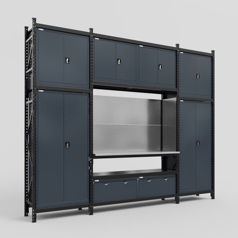 M121 Modular Work Bench - H3100mm x W3840mm | Stainless WBT | Dark Grey
