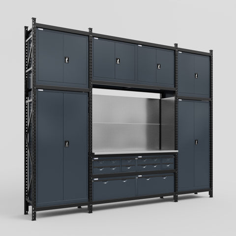 M121 Modular Work Bench - H3100mm x W3840mm | Stainless WBT | Dark Grey