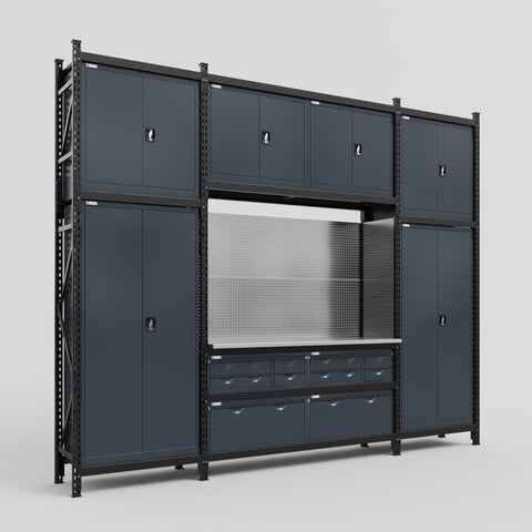 M121 Modular Work Bench - H3100mm x W3840mm | Stainless WBT | Dark Grey