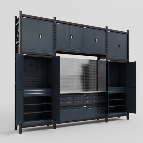M121 Modular Work Bench - H3100mm x W3840mm | Stainless WBT | Dark Grey