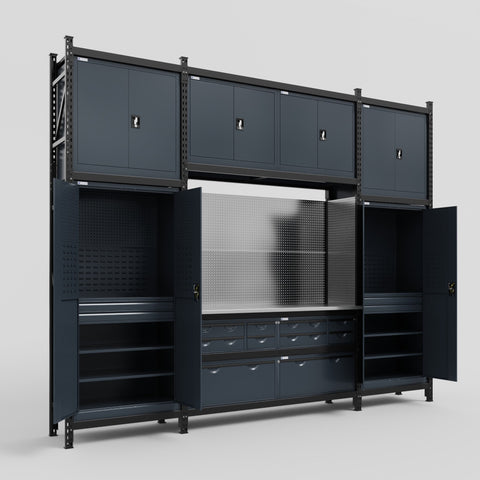 M121 Modular Work Bench - H3100mm x W3840mm | Stainless WBT | Dark Grey