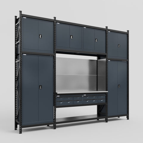 M121 Modular Work Bench - H3100mm x W3840mm | Stainless WBT | Dark Grey