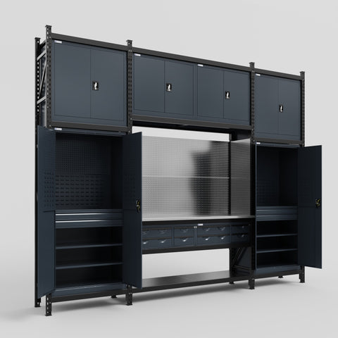 M121 Modular Work Bench - H3100mm x W3840mm | Stainless WBT | Dark Grey