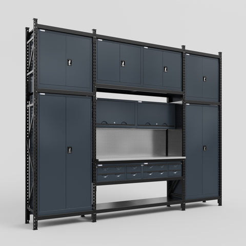 M121 Modular Work Bench - H3100mm x W3840mm | Stainless WBT | Dark Grey