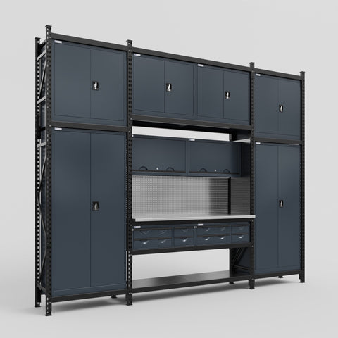M121 Modular Work Bench - H3100mm x W3840mm | Stainless WBT | Dark Grey