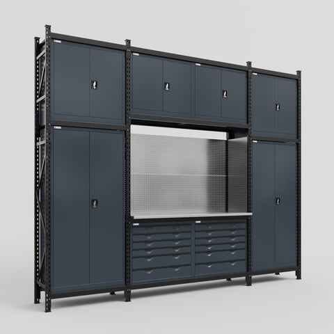 M121 Modular Work Bench - H3100mm x W3840mm | Stainless WBT | Dark Grey