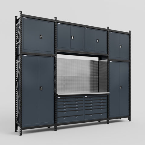 M121 Modular Work Bench - H3100mm x W3840mm | Stainless WBT | Dark Grey