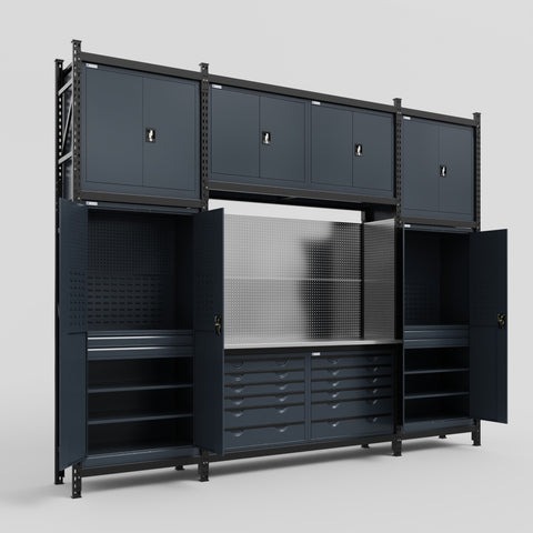 M121 Modular Work Bench - H3100mm x W3840mm | Stainless WBT | Dark Grey