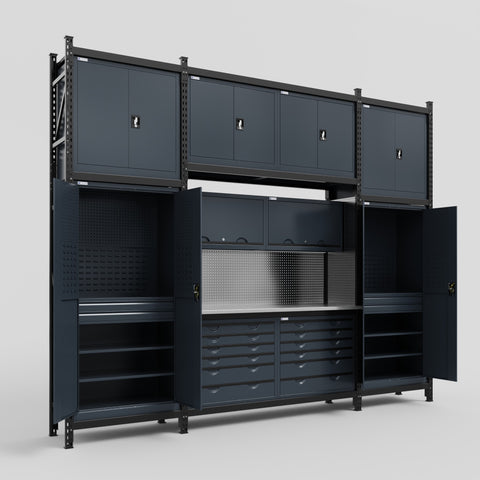 M121 Modular Work Bench - H3100mm x W3840mm | Stainless WBT | Dark Grey