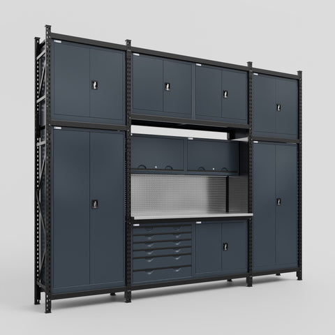 M121-3C Modular Work Bench - H3100mm x W3840mm | Stainless WBT | Dark Grey