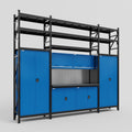 M121 Modular Work Bench with Shelves - H3100mm x W3840mm | Laminate WBT | Blue