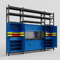 M121 Modular Work Bench with Shelves - H3100mm x W3840mm | Laminate WBT | Blue