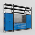 M121 Modular Work Bench with Shelves - H3100mm x W3840mm | Laminate WBT | Blue