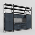 M121 Modular Work Bench with Shelves - H3100mm x W3840mm | Laminate WBT | Dark Grey