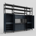 M121 Modular Work Bench with Shelves - H3100mm x W3840mm | Laminate WBT | Dark Grey