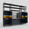 M121 Modular Work Bench with Shelves - H3100mm x W3840mm | MDF WBT | Dark Grey