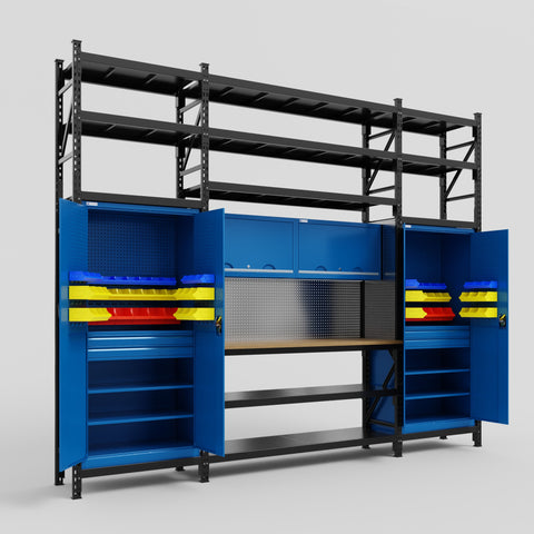 M121 Modular Work Bench with Shelves - H3100mm x W3840mm | MDF WBT | Blue