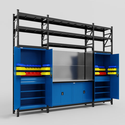 M121 Modular Work Bench with Shelves - H3100mm x W3840mm