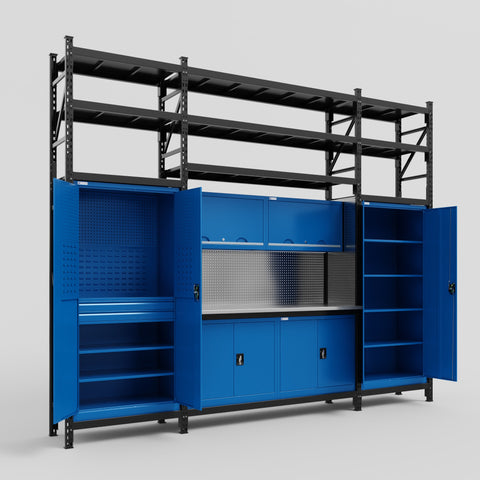 M121 Modular Work Bench with Shelves - H3100mm x W3840mm