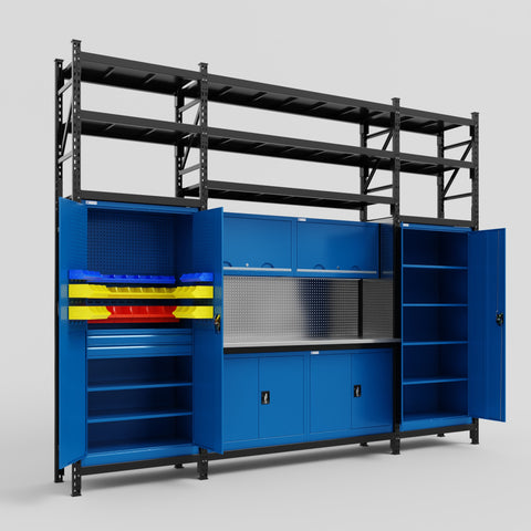 M121 Modular Work Bench with Shelves - H3100mm x W3840mm