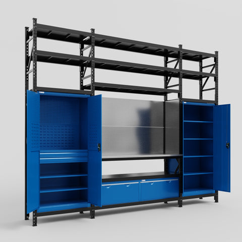 M121 Modular Work Bench with Shelves - H3100mm x W3840mm