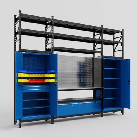 M121 Modular Work Bench with Shelves - H3100mm x W3840mm