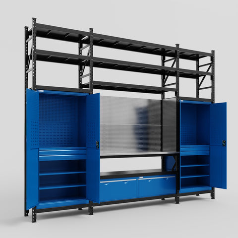 M121 Modular Work Bench with Shelves - H3100mm x W3840mm