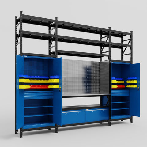 M121 Modular Work Bench with Shelves - H3100mm x W3840mm