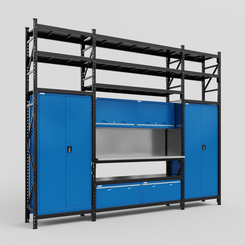 M121 Modular Work Bench with Shelves - H3100mm x W3840mm