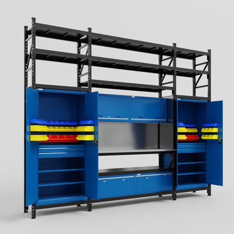 M121 Modular Work Bench with Shelves - H3100mm x W3840mm