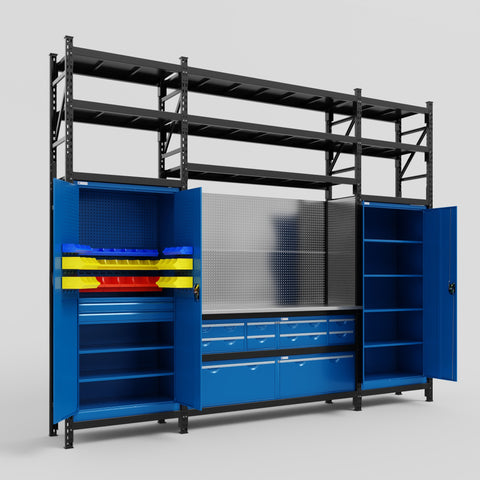M121 Modular Work Bench with Shelves - H3100mm x W3840mm