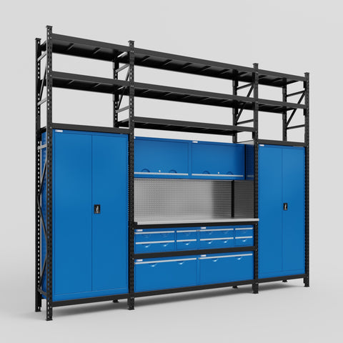 M121 Modular Work Bench with Shelves - H3100mm x W3840mm